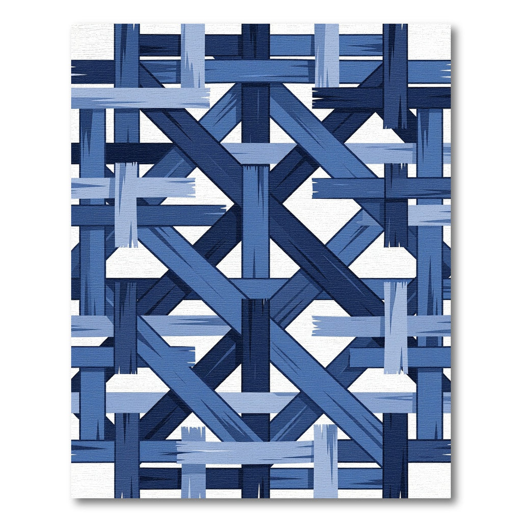 Blue Interwoven Geometric Lattice Rug