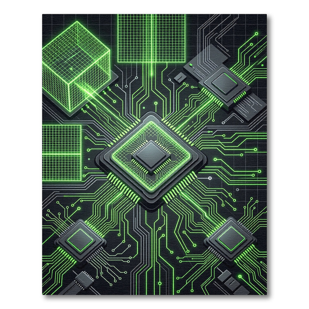 Neon Cyber Grid Circuitry Futuristic Art Rug
