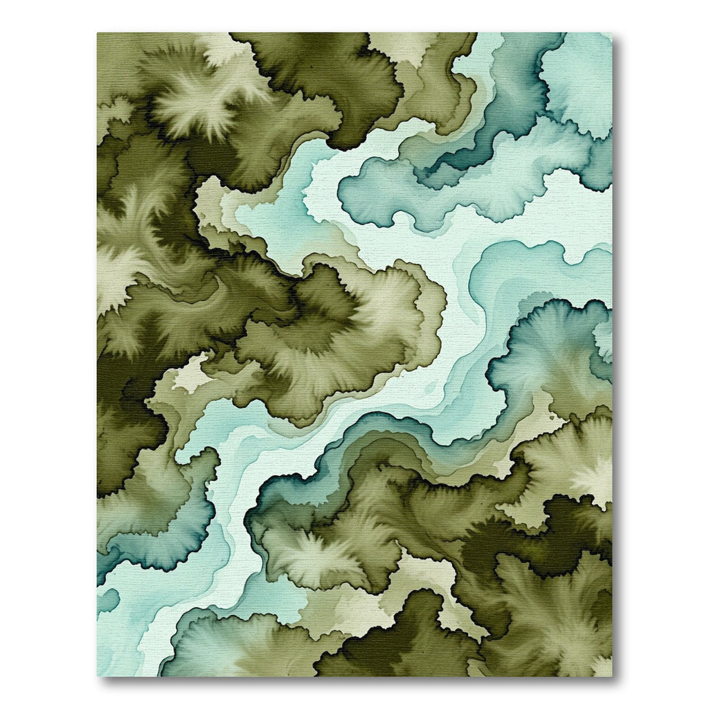 Modern Olive Forest Abstract River Rug