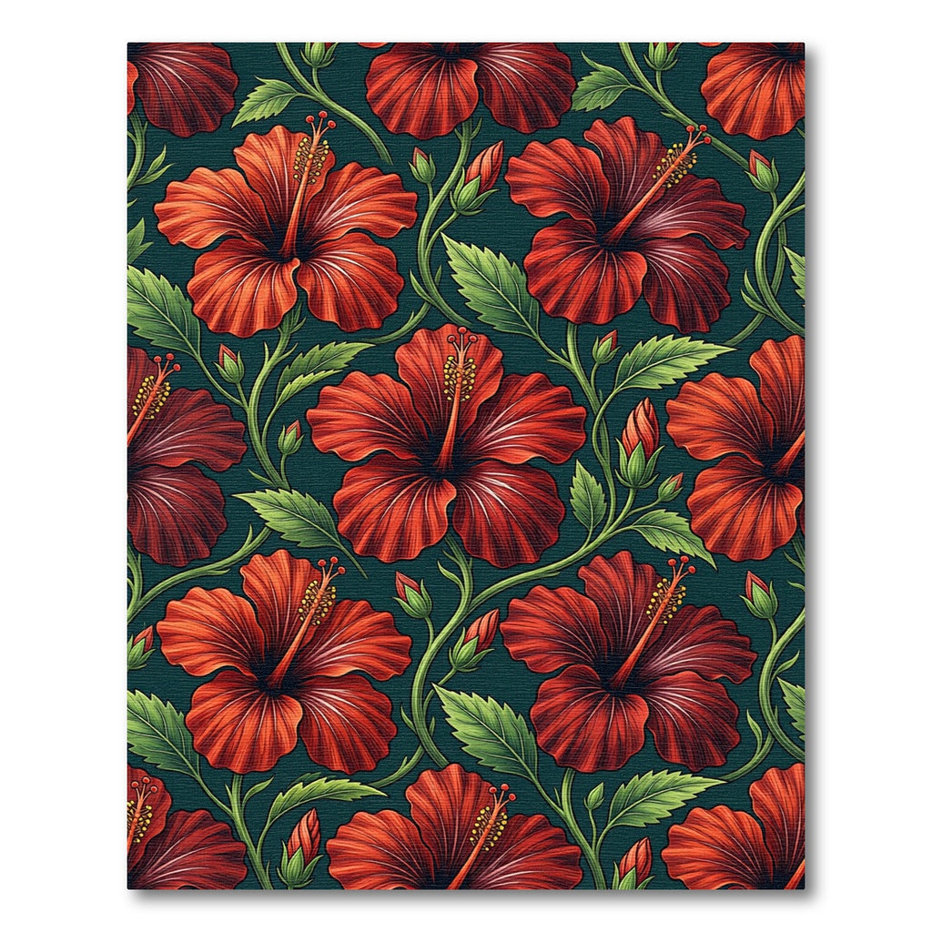 Vibrant Red Hibiscus Floral Garden Rug