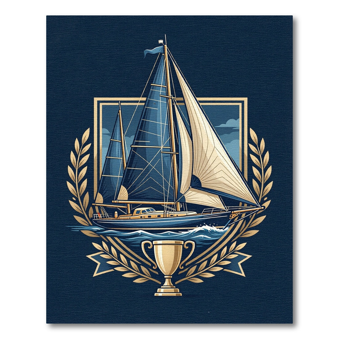 Regal Nautical Sailboat Trophy Emblem Rug