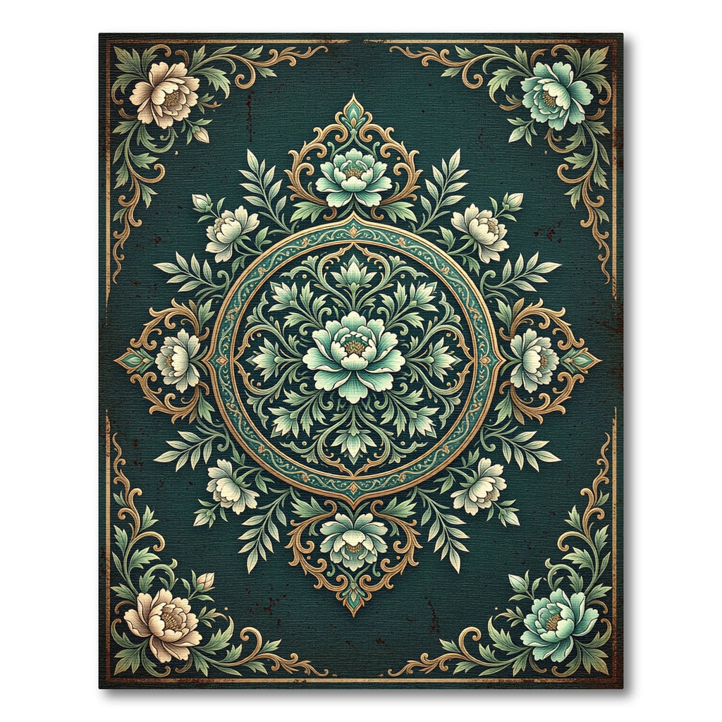 Ornate Teal Blossom Medallion Rug