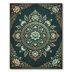 Ornate Teal Blossom Medallion Rug