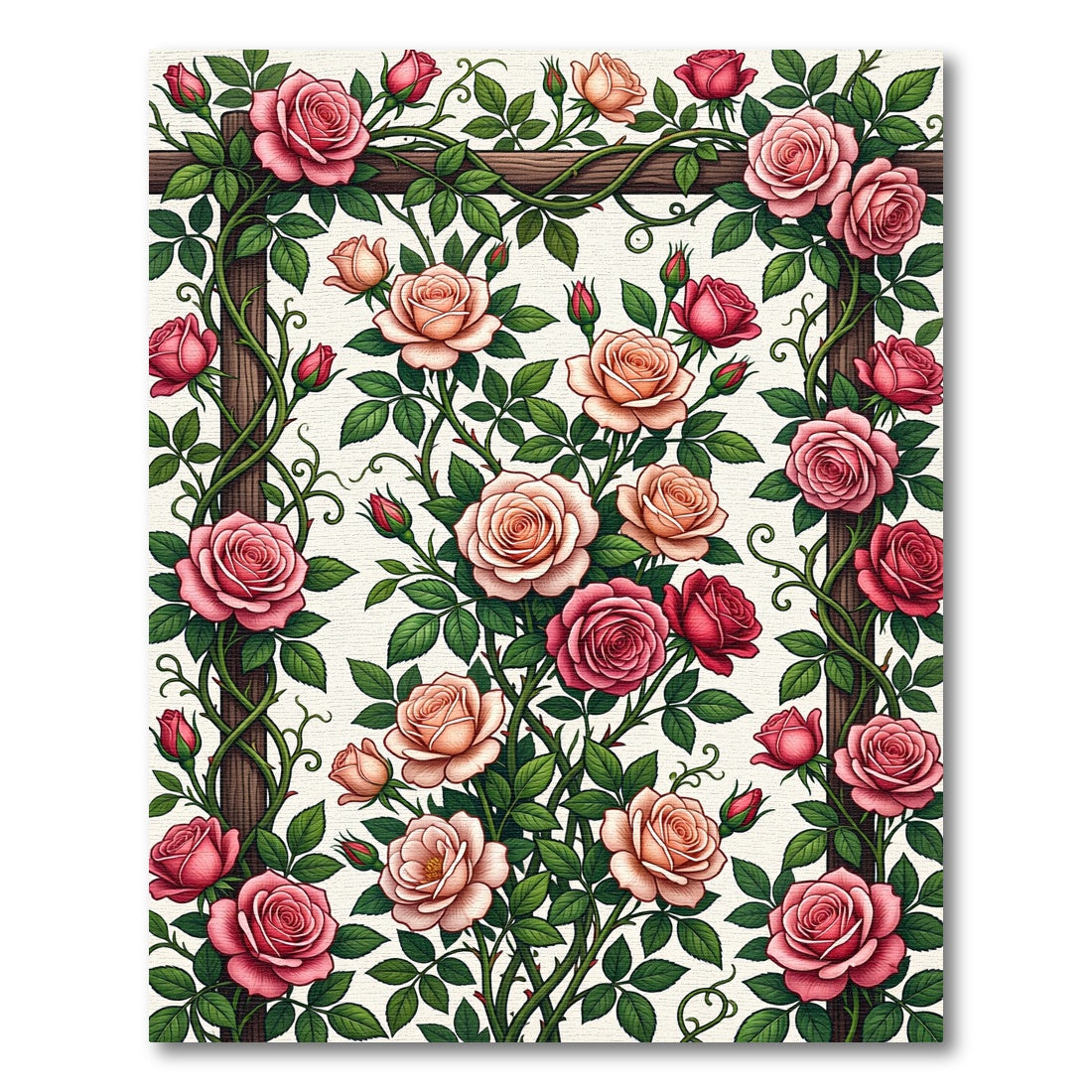 Romantic Pink Rose Trellis Floral Rug