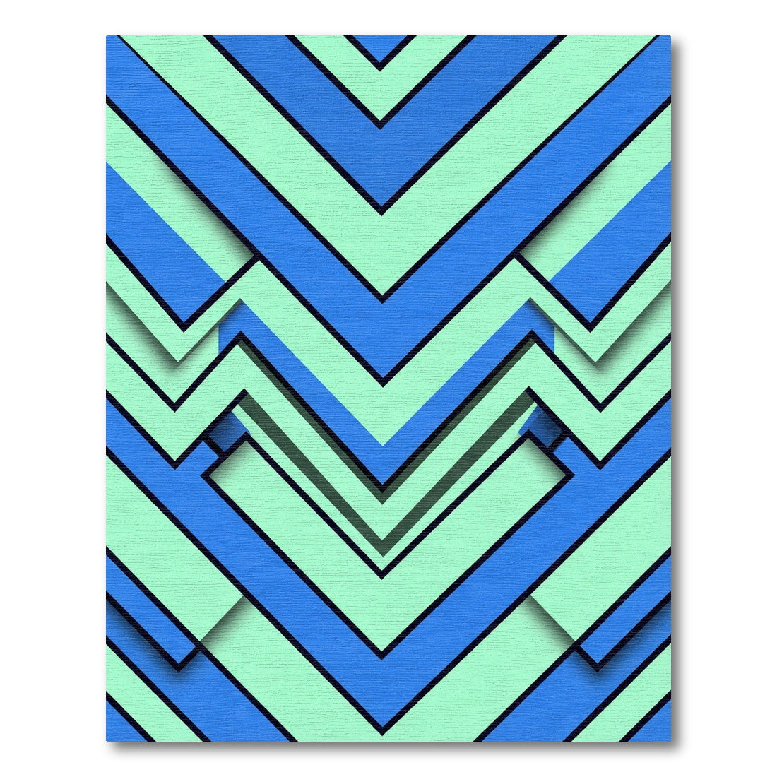 Geometric Mint and Azure Chevron Layered Rug