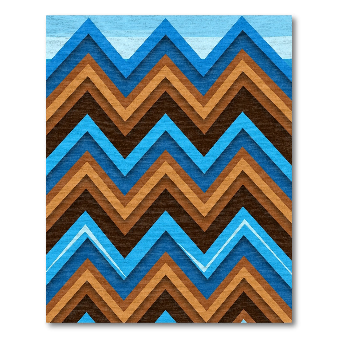 Modern Blue and Brown Zigzag Wave Rug