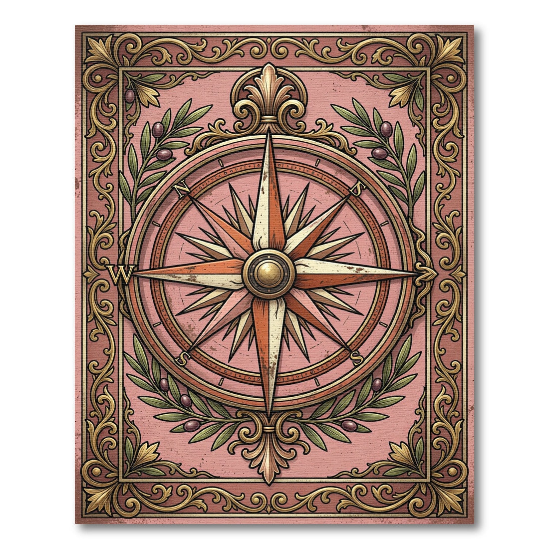 Vintage Blush Ornate Compass Rose Rug