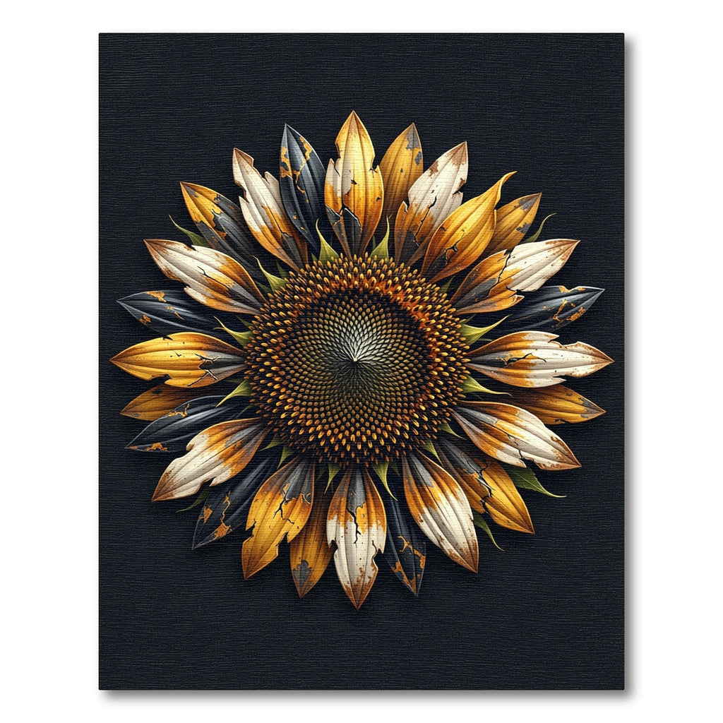 Dramatic Metallic Sunflower Macro Art Rug