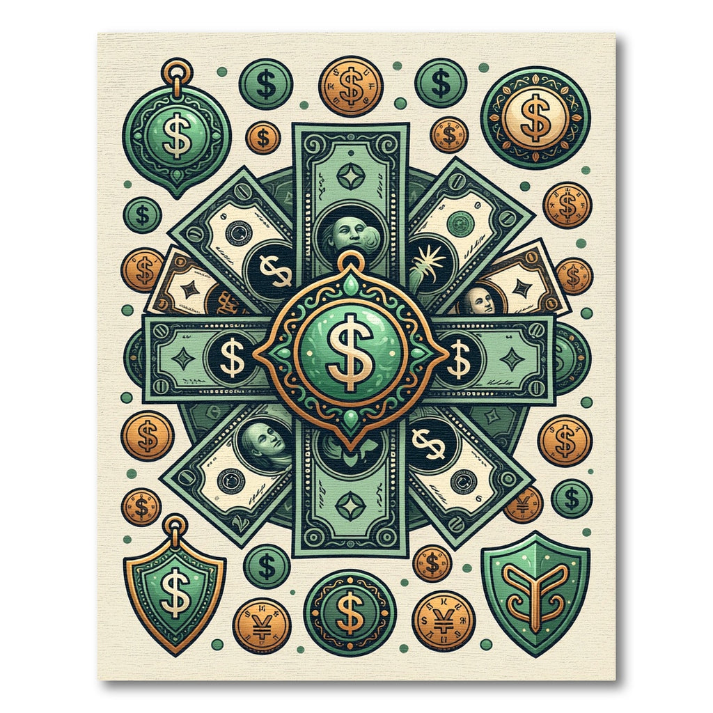 Emerald Golden Wealth Currency Emblem Medallion Rug