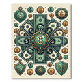 Emerald Golden Wealth Currency Emblem Medallion Rug