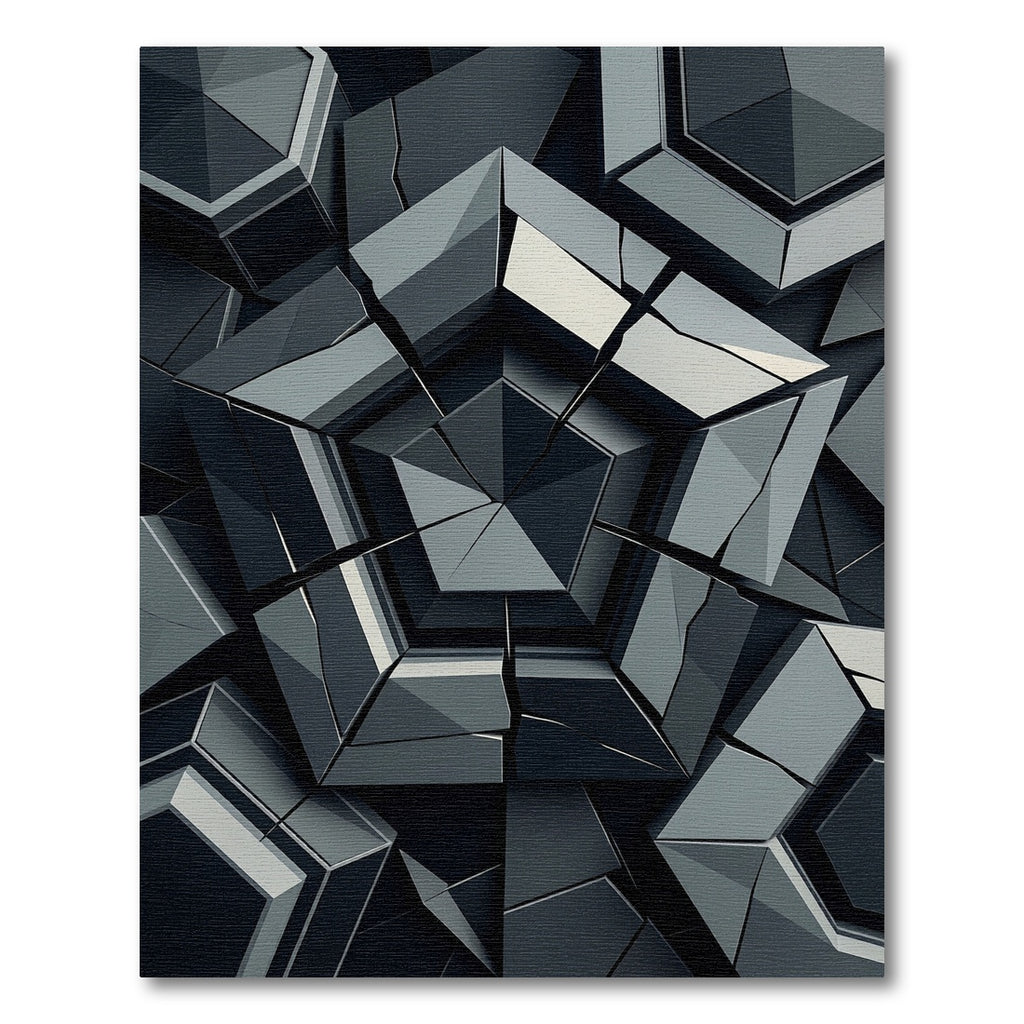 Monochrome Geometric Pentagonal Shattered Slate Rug