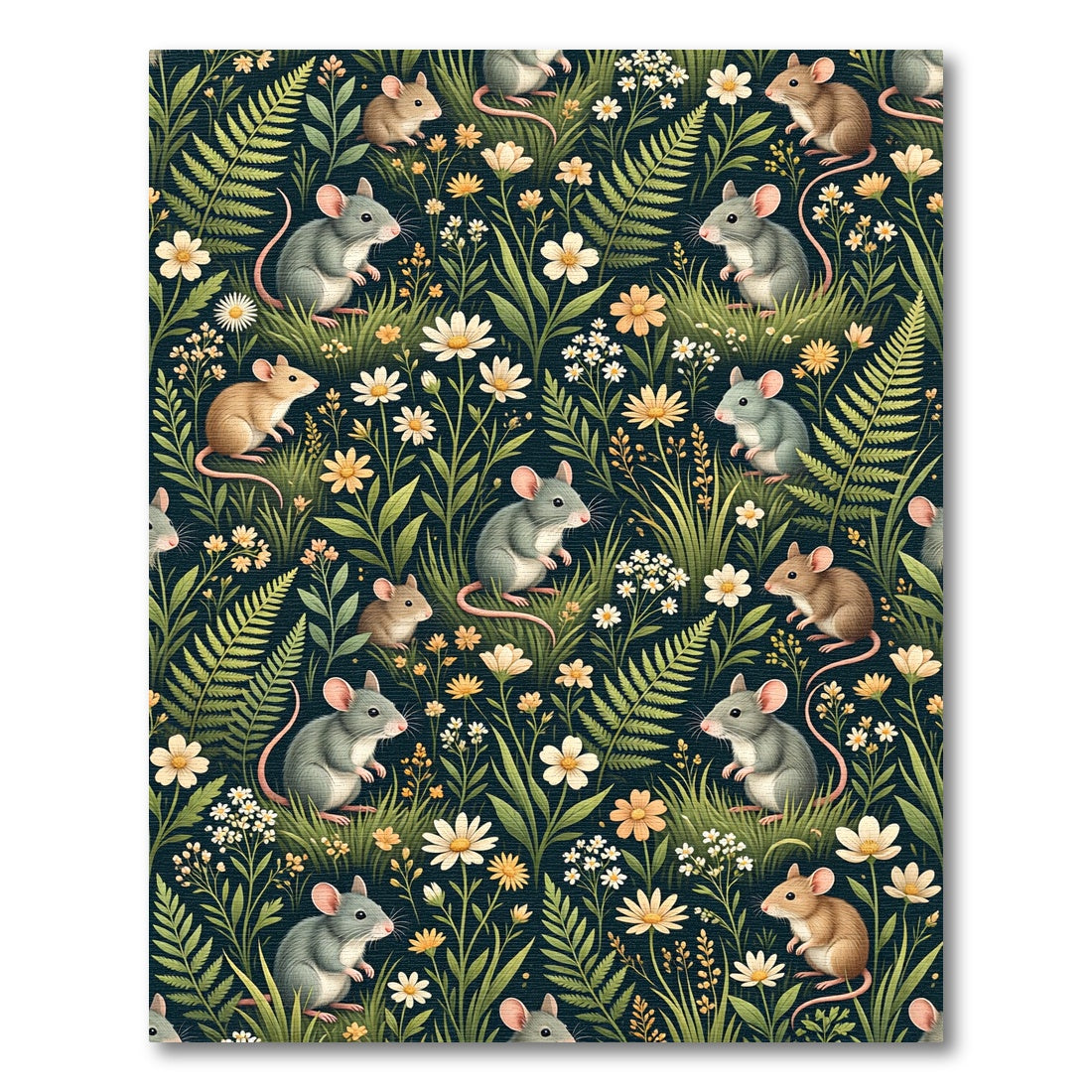Whimsical Mice and Meadow Flower Field Rug