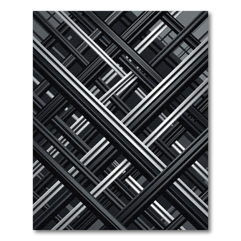 Modern Monochrome Linear Geometric Grid Rug