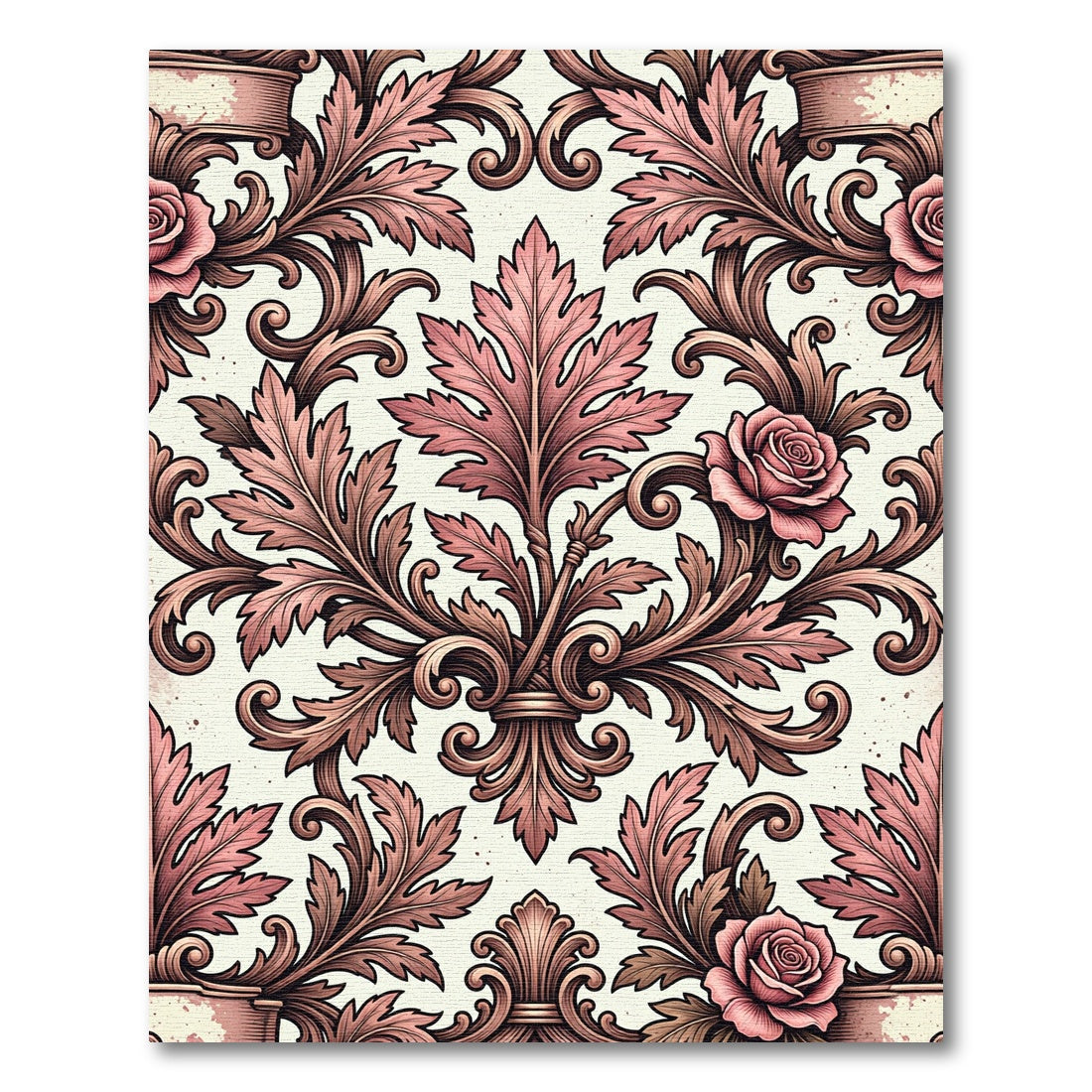 Vintage Pink Floral Acanthus Swirls Rug