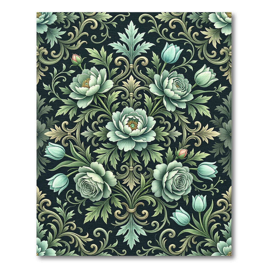 Pale Teal Floral Acanthus Swirl Rug