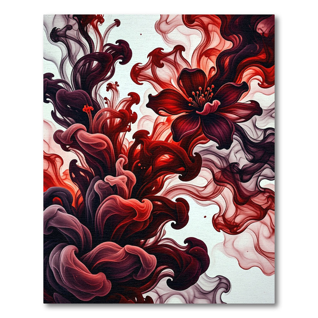 Crimson Ink Flow Floral Abstract Rug