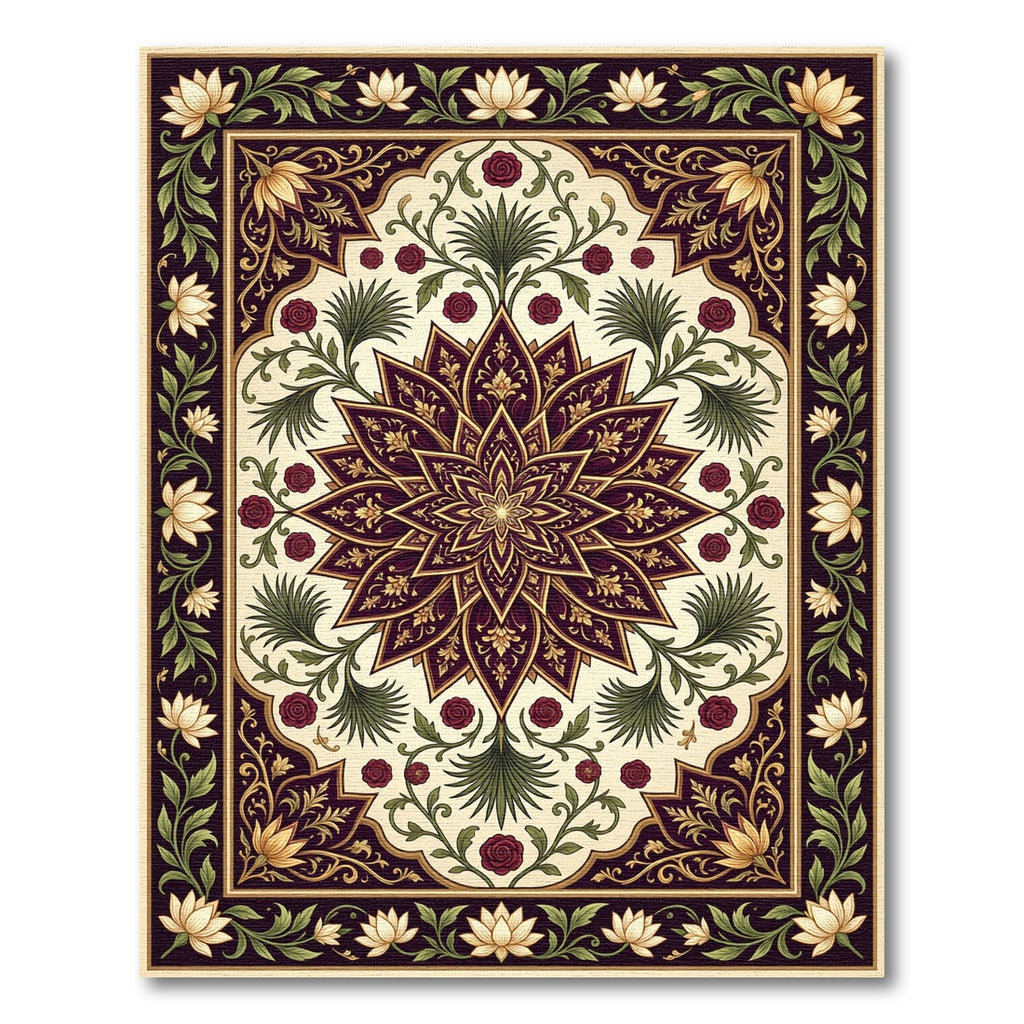 Ornate Floral Medallion Burgundy Ivory Rug