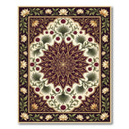 Ornate Floral Medallion Burgundy Ivory Rug