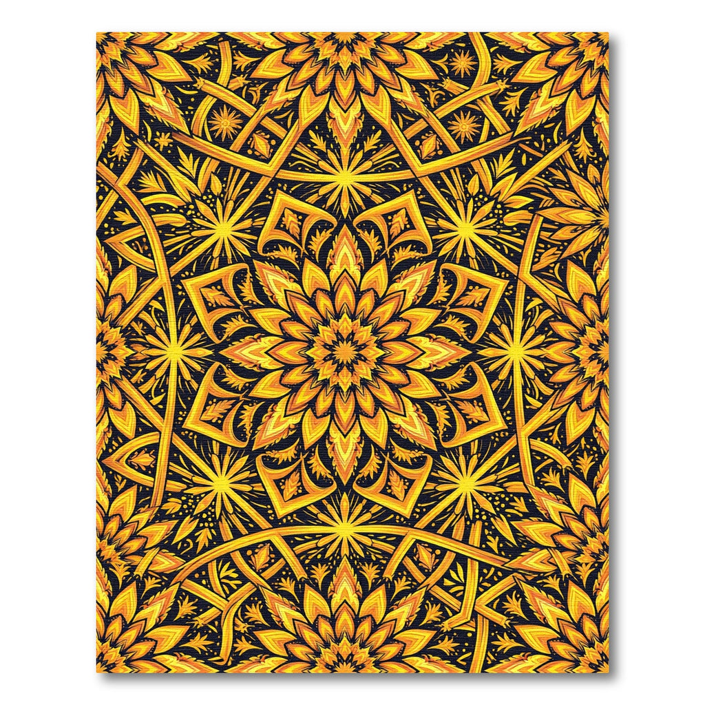 Golden Radiant Sunburst Floral Medallion Rug