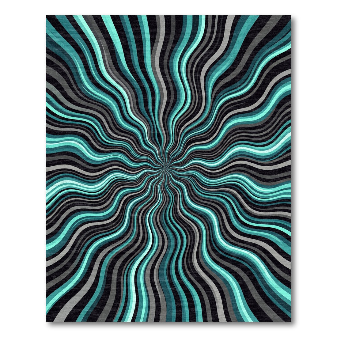 Teal and Gray Wavy Radial Burst Rug
