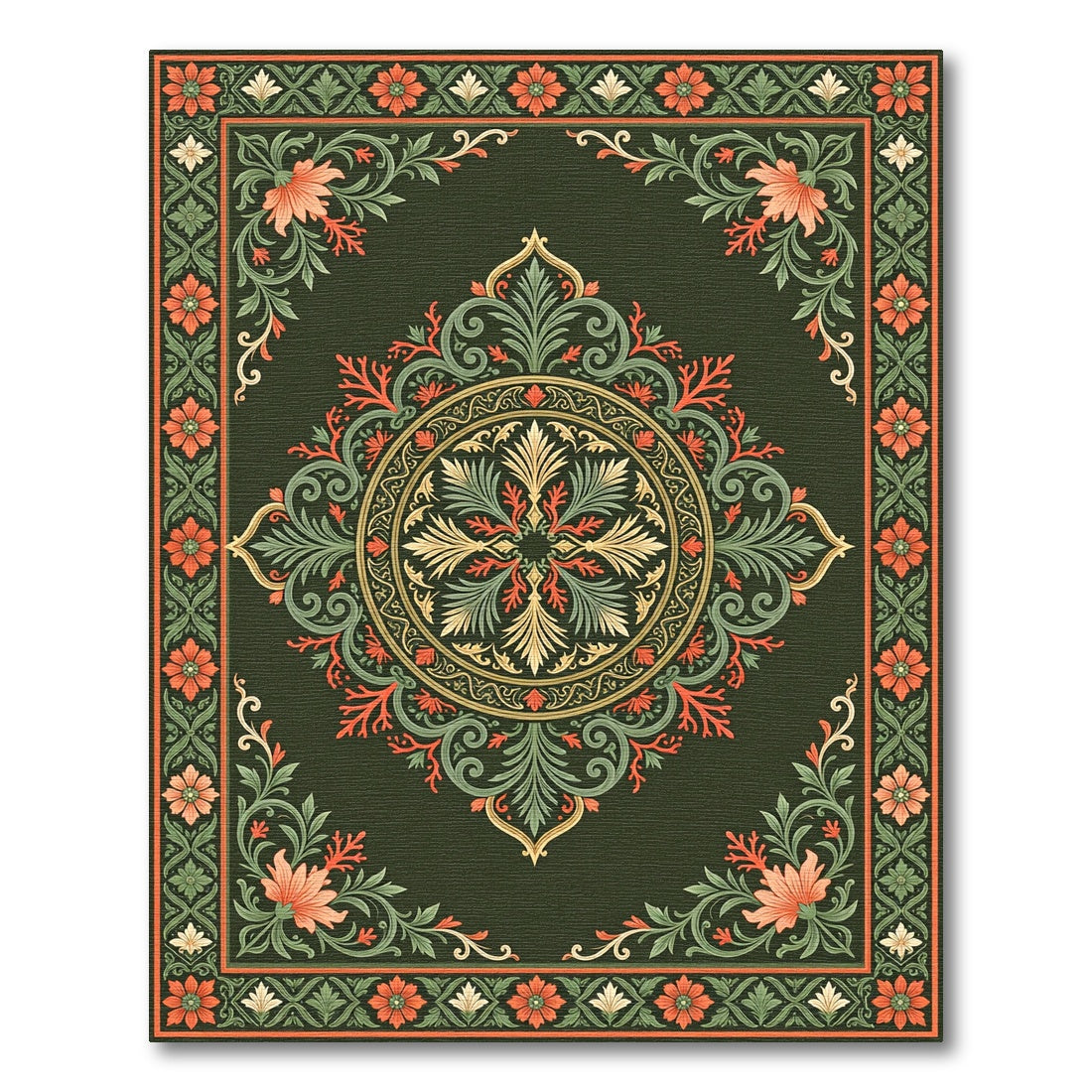 Ornate Botanical Medallion Sage Gold Flourish Rug