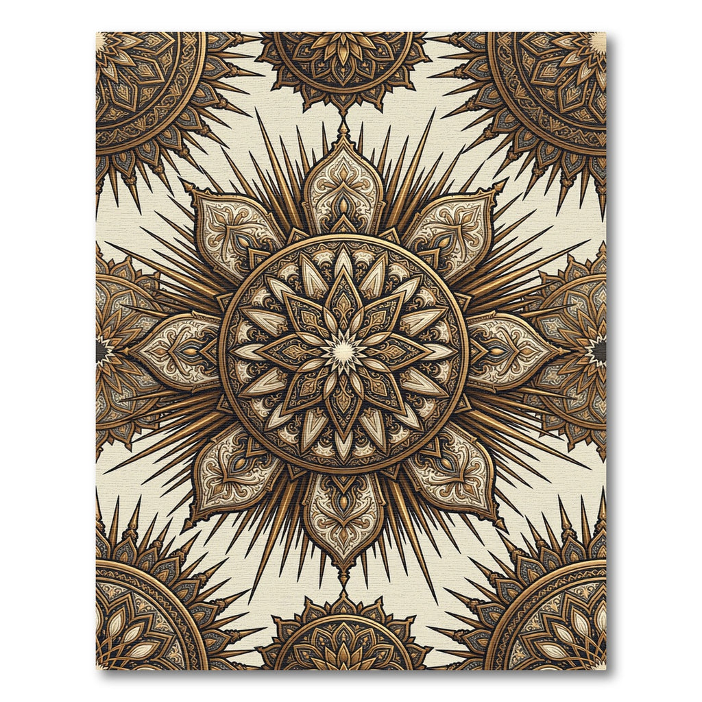 Golden Sunburst Medallion Mandala Rug