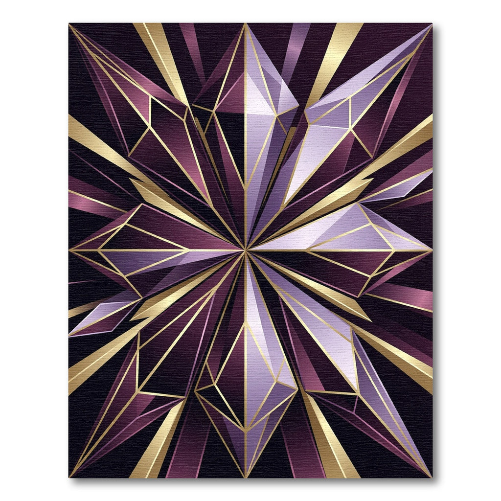 Geometric Plum and Gold Crystal Star Rug