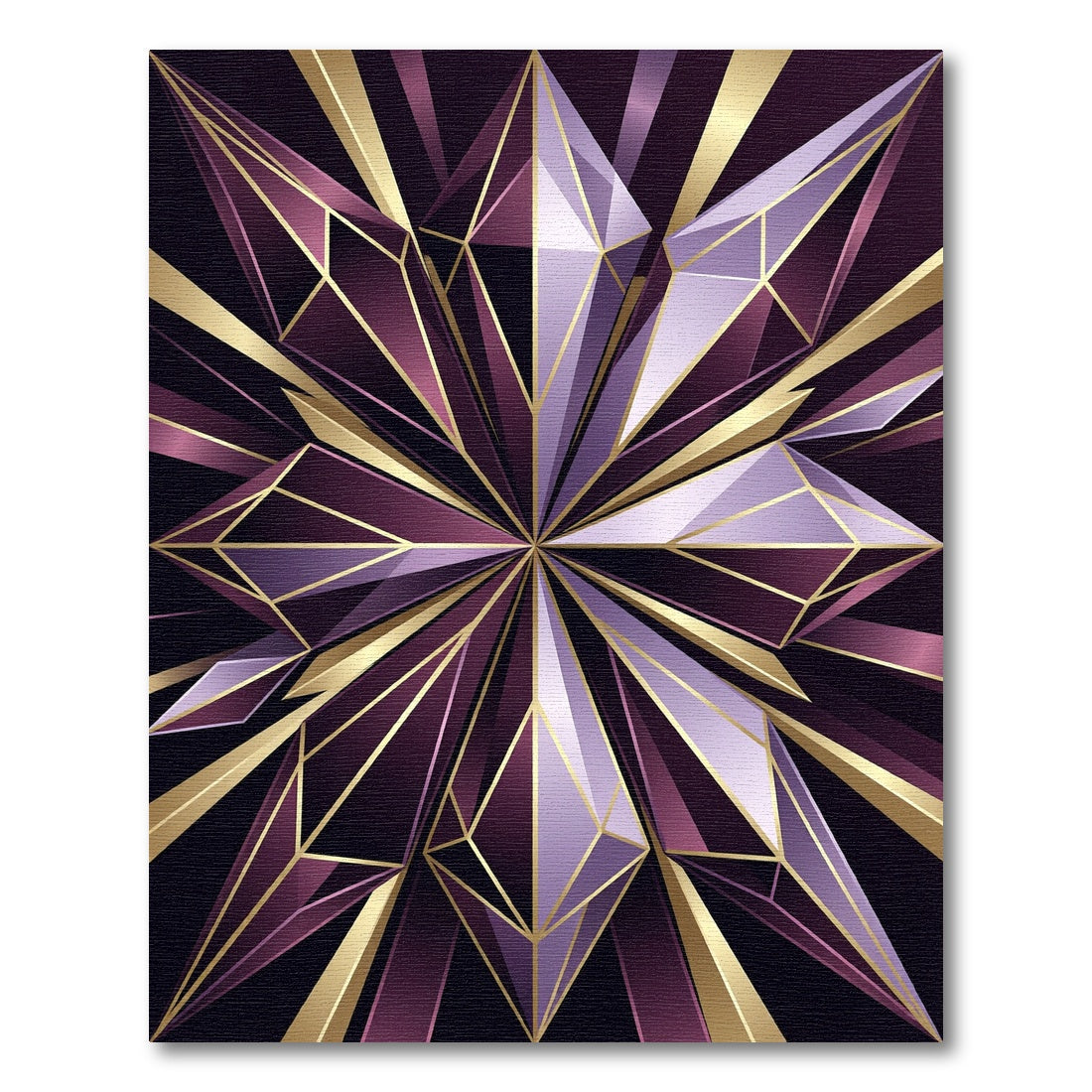 Geometric Plum and Gold Crystal Star Rug