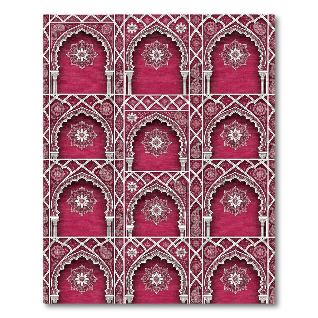 Burgundy Archway Floral Damask Lattice Rug