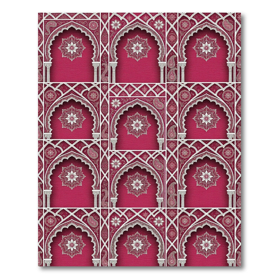 Burgundy Archway Floral Damask Lattice Rug