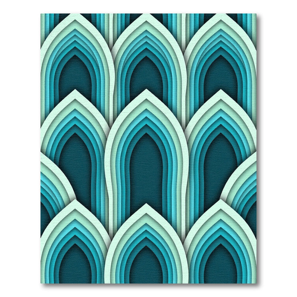 Layered Teal Arched Geometric Waves Rug
