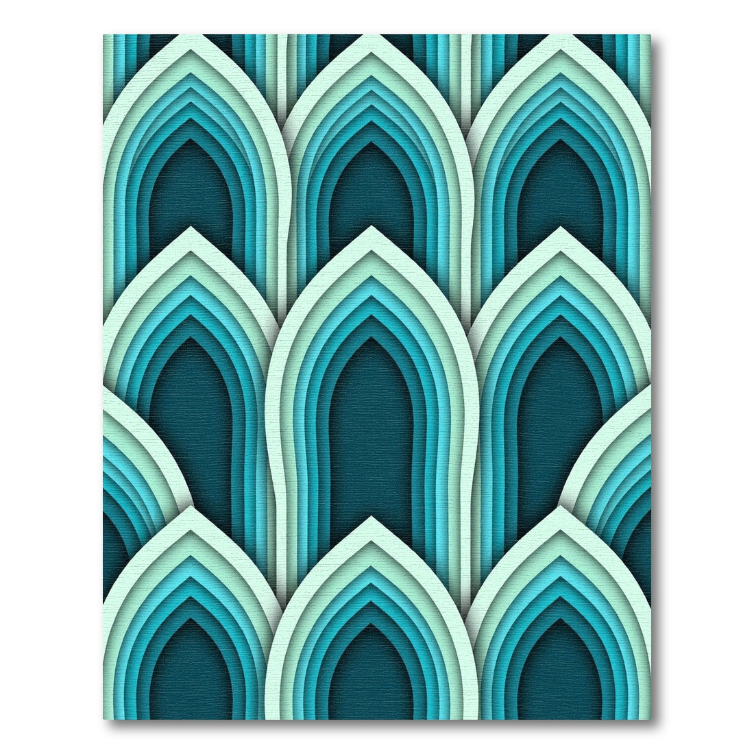 Layered Teal Arched Geometric Waves Rug