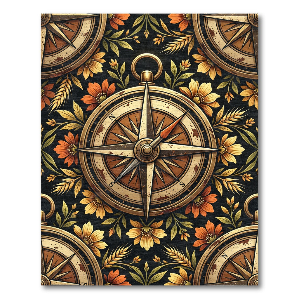Antique Compass Floral Boho Meadow Rug