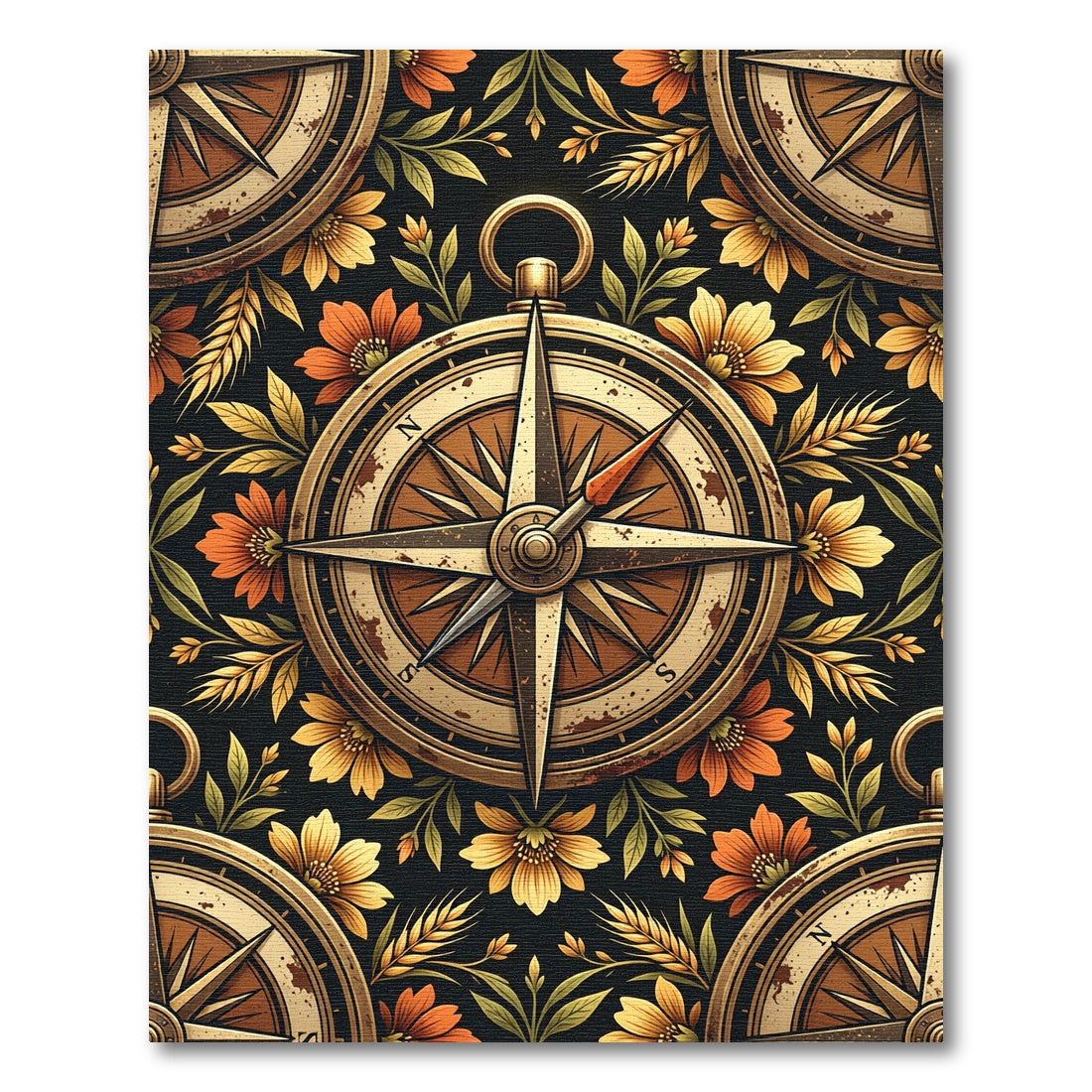 Antique Compass Floral Boho Meadow Rug
