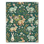 Whimsical Sage Green Folk Rabbit Meadow Rug