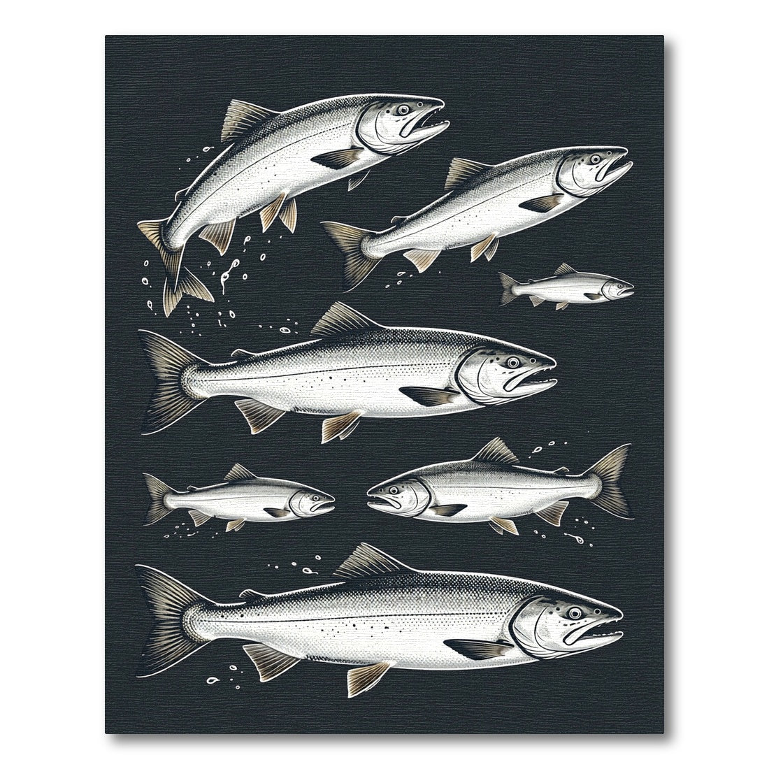 Monochrome Salmon School Dark Backdrop Rug