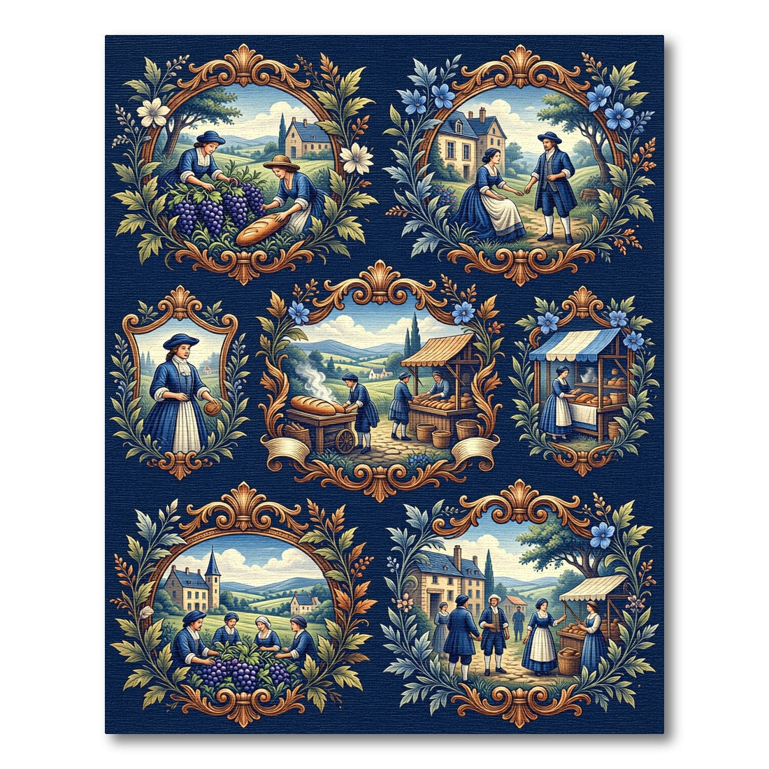 Colonial Blue European Rural Scenes Rug