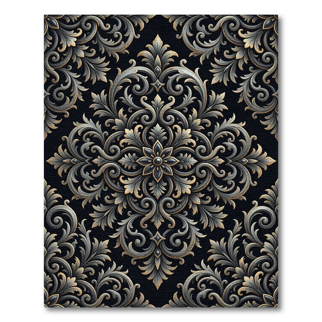 Baroque Charcoal Gold Ornate Scrollwork Rug