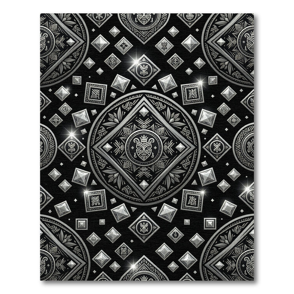 Metallic Silver Tribal Diamond Medallion Rug