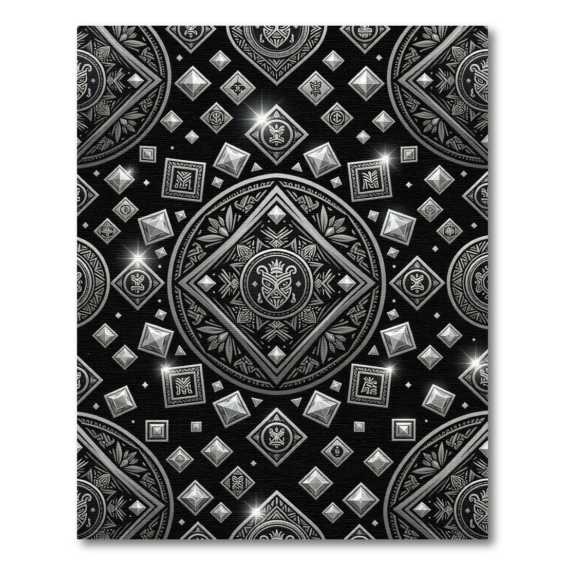 Metallic Silver Tribal Diamond Medallion Rug