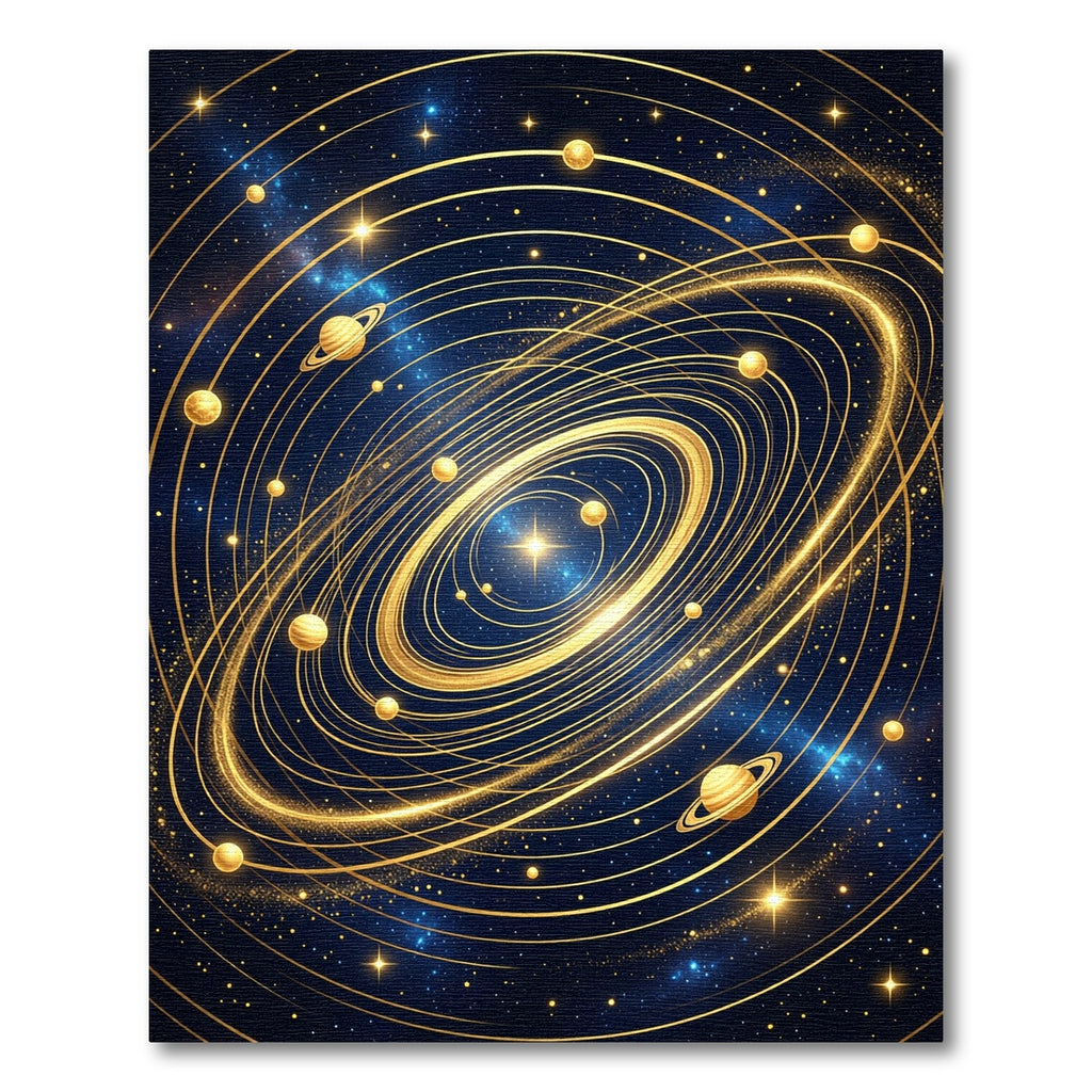 Golden Celestial Planetary Orbit Rug