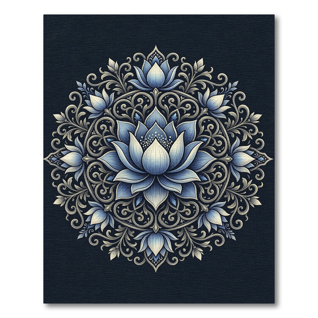 Elegant Blue Lotus Medallion Floral Rug