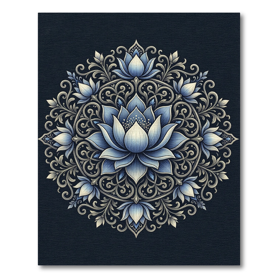 Elegant Blue Lotus Medallion Floral Rug