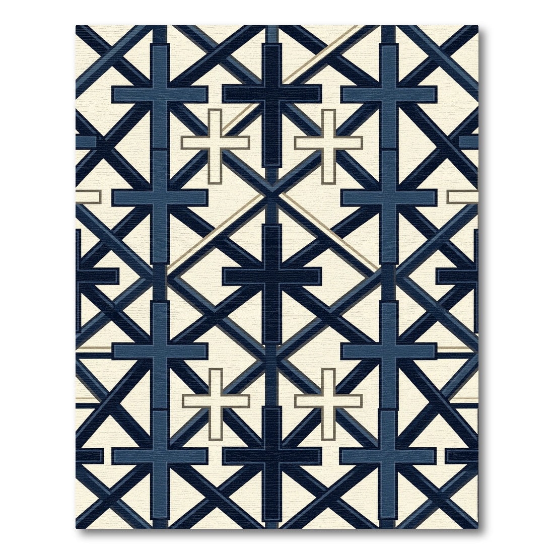 Navy Blue Geometric Cross Grid Rug