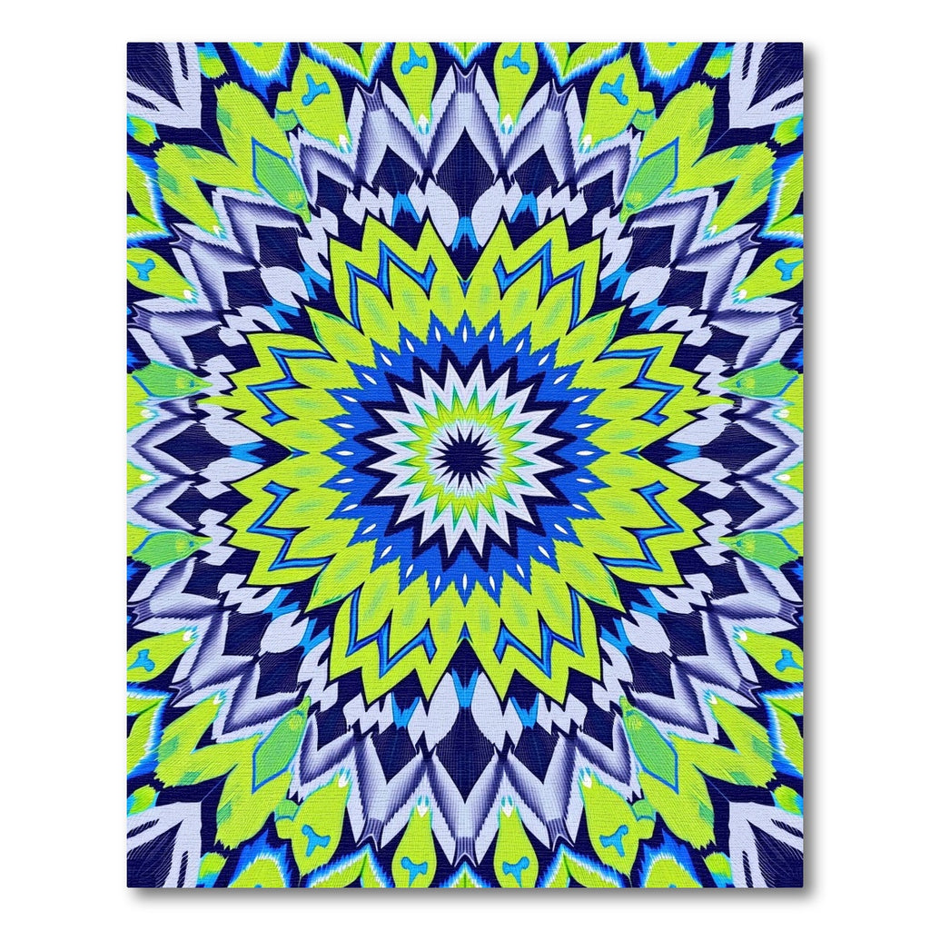 Vibrant Neon Feathered Mandala Rug