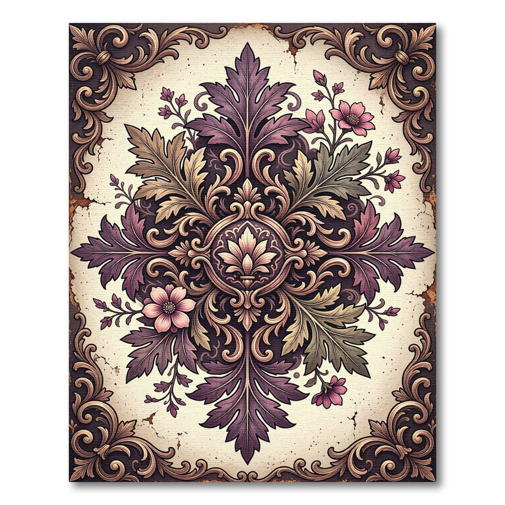 Ornate Plum Botanical Heirloom Medallion Rug