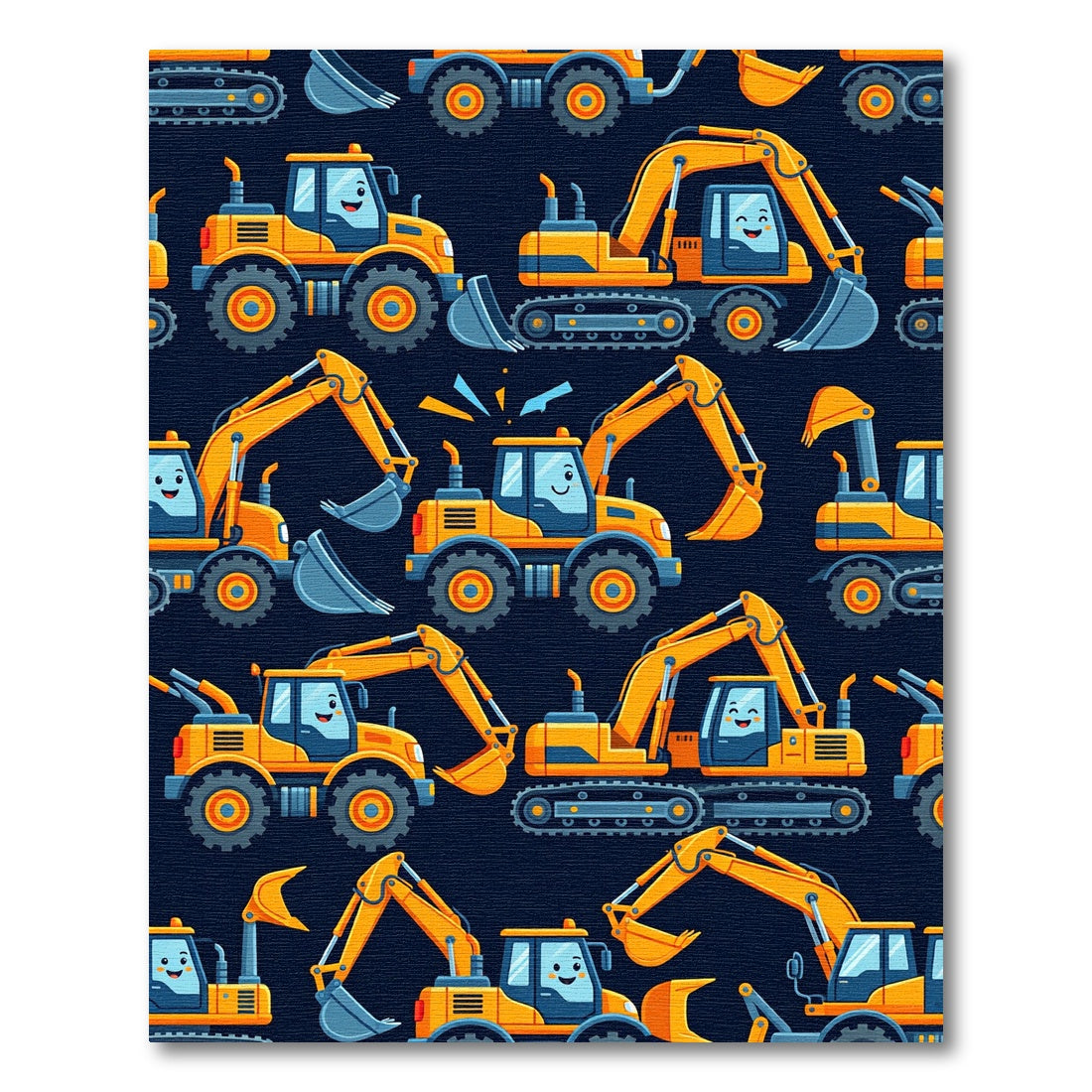 Playful Yellow Construction Excavator Illustration Rug