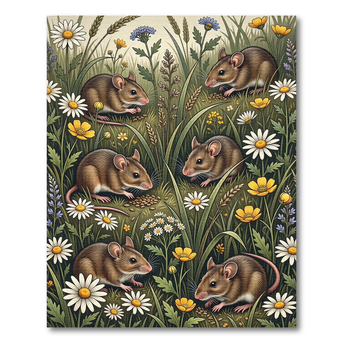 Whimsical Woodland Mouse Floral Meadow Rug