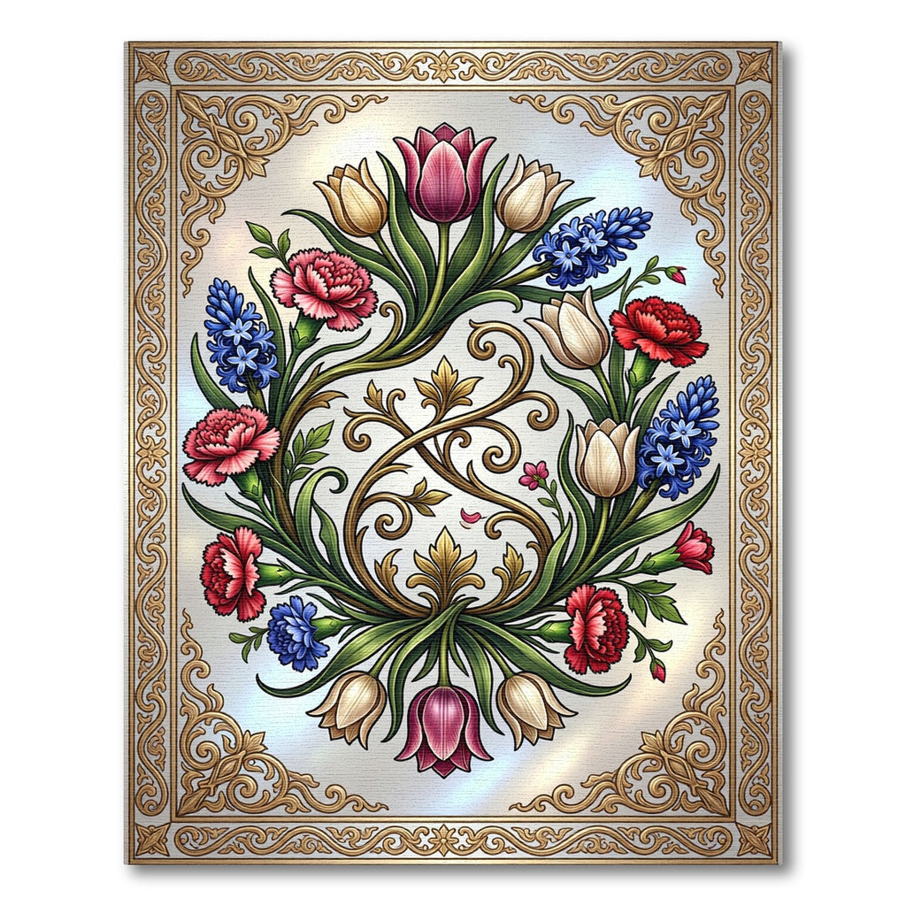Elegant Baroque Floral Wreath Medallion Rug