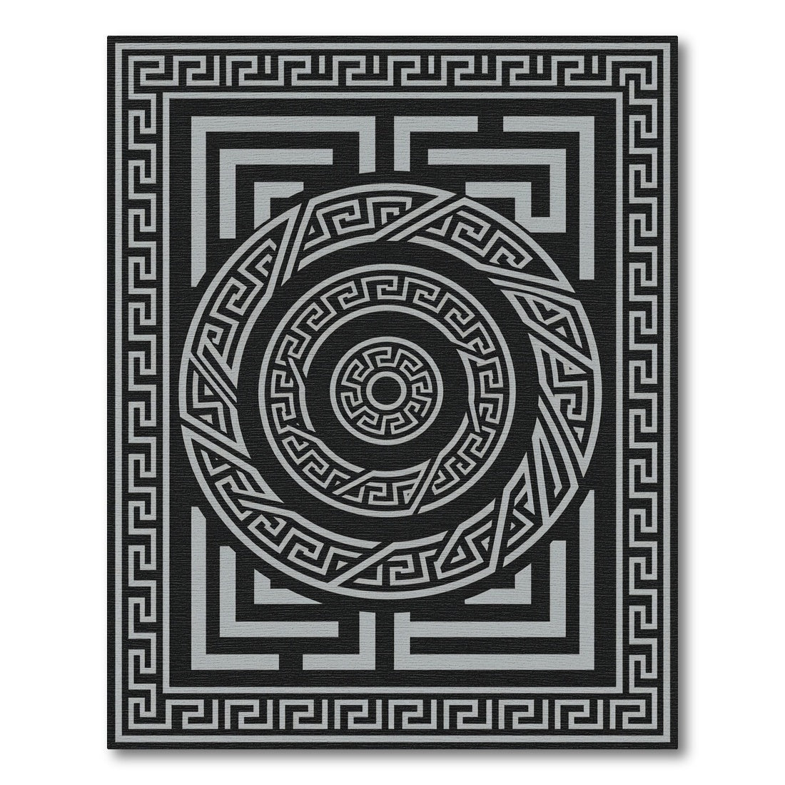 Monochrome Greek Key Circular Border Area Rug
